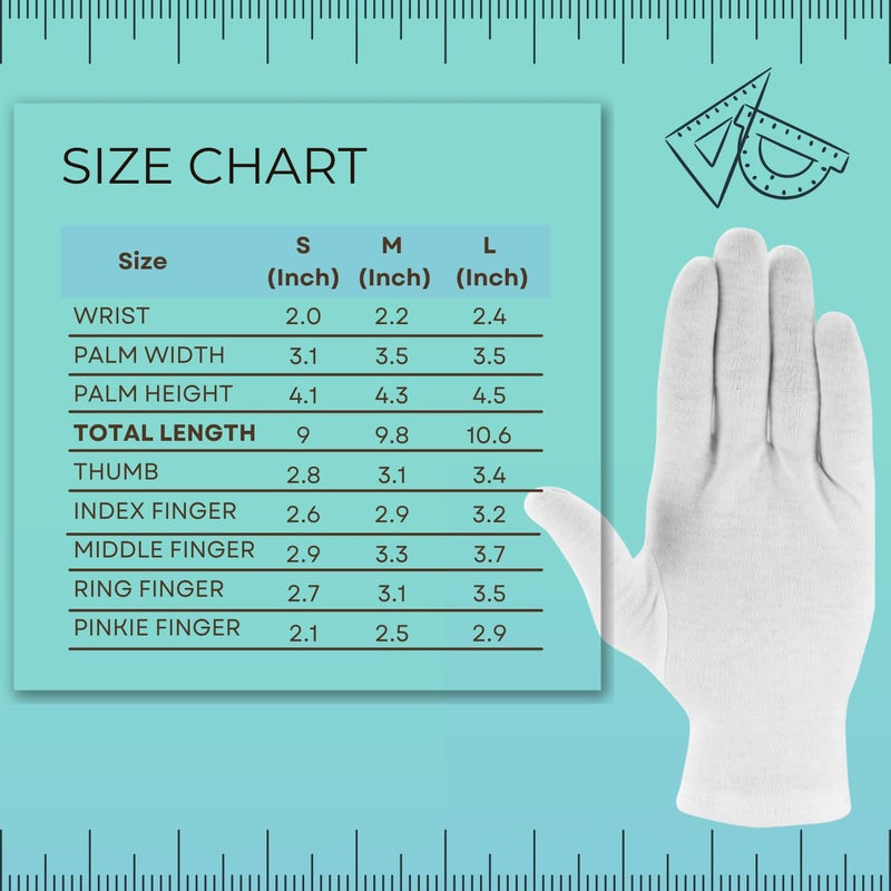 ANSMIO 12 Pairs Cotton Gloves, White Gloves for Dry Hands, Cotton Gloves for Sleeping, Moisturizing Night Gloves, White Gloves 100% Cotton, Size M (12 Pairs) - Image 4